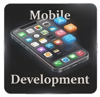 Mobile development service graphic for responsive mobile interfaces, customer workflows, and app-style experiences