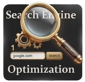 Search engine optimization service graphic for technical SEO, metadata, headings, alt text, and keyword targeting
